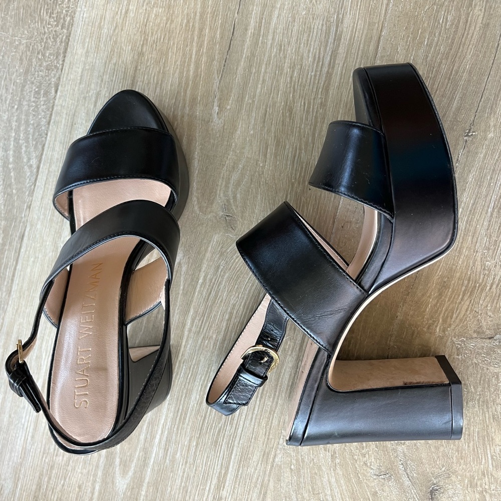 Stuart Weitzman black leather platform heels